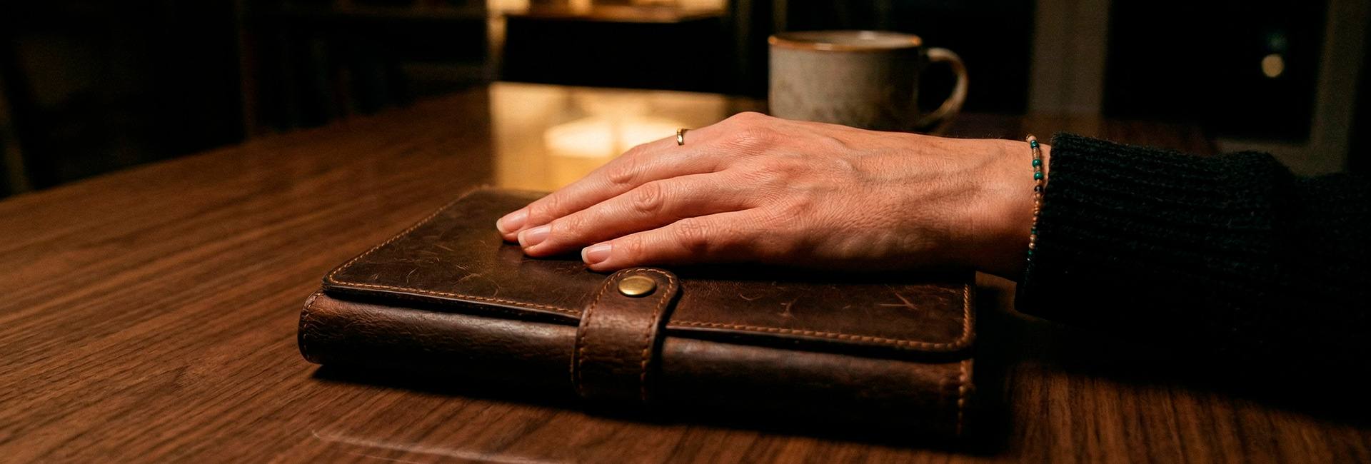 Mão sobre estojo fechado simbolizando decisão consciente de retirar bens sensíveis da rotina